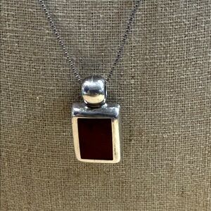 Silver Necklace with Dark Red Pendant sterling 925 Mexico